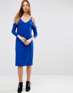Платье-футболка миди с открытыми плечами ASOS - Синий