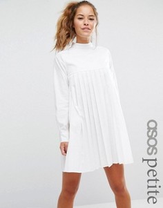 Хлопковое плиссированное платье с длинными рукавами ASOS PETITE - Белый