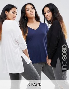 3 oversize-топа в рубчик с V-образным вырезом ASOS CURVE - СКИДКА 10 - Мульти
