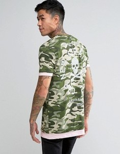 Футболка с камуфляжным принтом и контрастными манжетами и кромкой ASOS - Зеленый