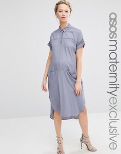 Цельнокройное платье миди для беременных с отделкой ASOS Maternity - Синий