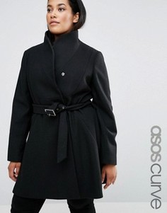 Короткое приталенное пальто с воротником‑труба ASOS CURVE - Черный