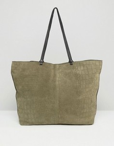 Замшевая сумка-шоппер с отделкой под кожу крокодила и декоративными узлами ASOS - Мульти