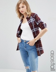 Рубашка бойфренда в бордовую клетку ASOS TALL - Красный