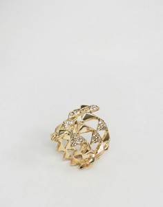 Золотистое кольцо с паве и пирамидкой House Of Harlow - Золотой