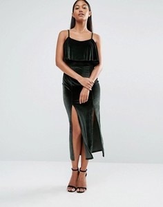 Бархатное платье миди Boohoo - Зеленый