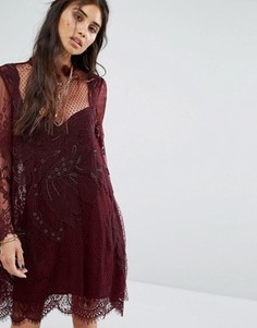 Кружевное платье мини Free People Swan - Фиолетовый