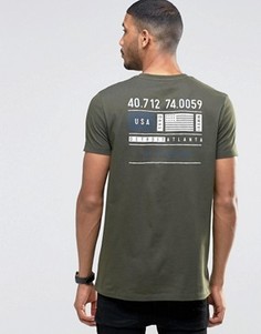 Длинная футболка цвета хаки с принтом ASOS - Зеленый