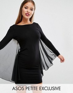 Облегающее платье с сетчатыми рукавами ASOS PETITE - Черный