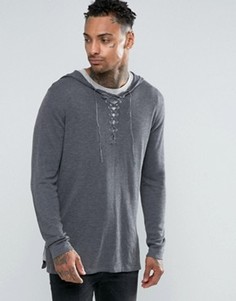 Длинное трикотажное худи со шнуровкой спереди ASOS - Серый