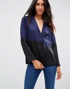 Атласная пижамная блузка в стиле колор блок ASOS - Темно-синий