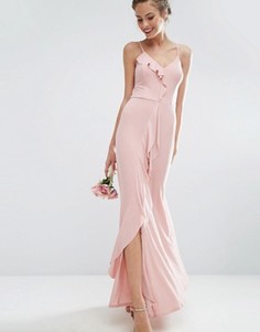 Платье макси на бретельках с оборками ASOS WEDDING - Розовый
