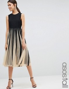 Сетчатое приталенное платье миди со свободной юбкой ASOS TALL - Мульти