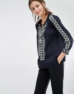 Блузка в деревенском стиле с вышивкой Ba&amp;sh Select - Темно-синий Ba&Sh