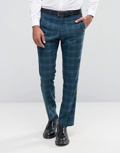 Сине-зеленые брюки узкого кроя в клетку ASOS - Синий