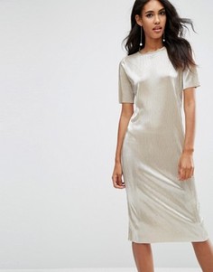 Золотистое плиссированное платье-футболка миди ASOS - Золотой