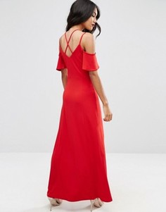 Платье макси на бретельках с открытыми плечами ASOS - Красный