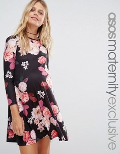 Свободное платье для беременных с принтом и рукавами 3/4 ASOS Maternity - Мульти