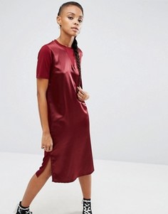 Платье-футболка миди с атласной вставкой ASOS - Красный