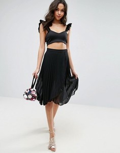 Юбка миди с запахом и складками ASOS - Черный