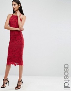 Платье миди из цветочного кружева с фигурными краями ASOS TALL - Красный