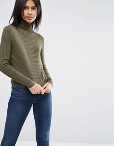 Джемпер в рубчик с высоким воротом ASOS - Зеленый