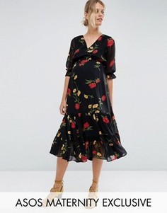Чайное платье миди с цветочным принтом для беременных ASOS Maternity - Мульти