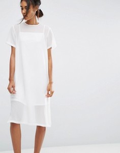 Полупрозрачное цельнокройное платье миди ASOS - Белый