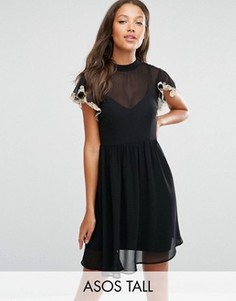 Короткое приталенное платье с кружевной отделкой ASOS TALL - Черный