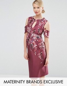 Платье миди для беременных с принтом и вырезами на плечах Hope &amp; Ivy Maternity - Красный