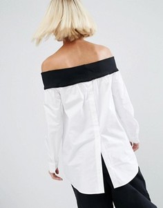 Топ с открытыми плечами и контрастной вставкой в рубчик ASOS WHITE - Белый