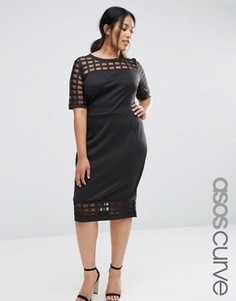 Облегающее платье с решетчатой отделкой ASOS CURVE - Черный