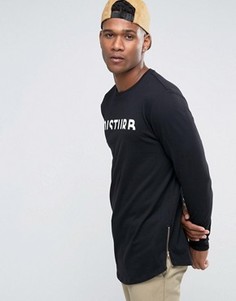Супердлинный лонгслив с принтом Disturb и молниями по бокам ASOS - Черный