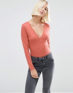 Топ с длинными рукавами и глубоким вырезом ASOS - Розовый