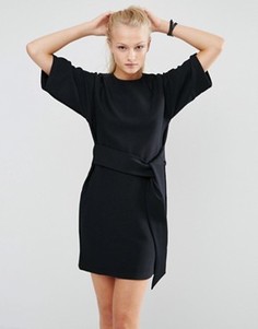 Цельнокройное платье в рубчик с завязкой спереди ASOS - Черный