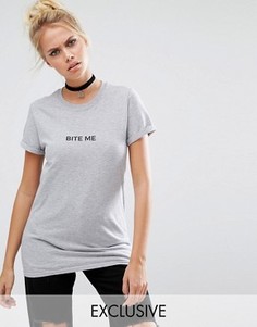 Футболка с принтом Bite Me Adolescent Clothing Halloween - Серый