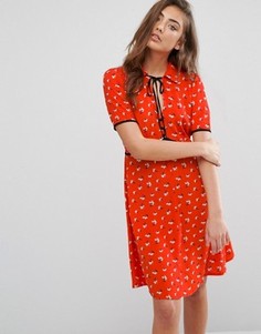 Чайное платье с цветочным принтом и завязкой на шее Miss Selfridge - Мульти