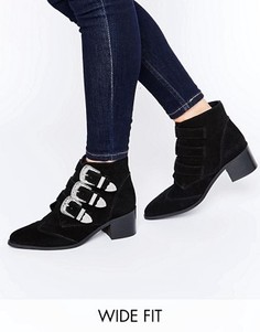 Замшевые ботинки для широкой стопы с пряжками ASOS REGINA - Черный