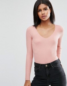 Трикотажное боди для дома в рубчик ASOS - Розовый