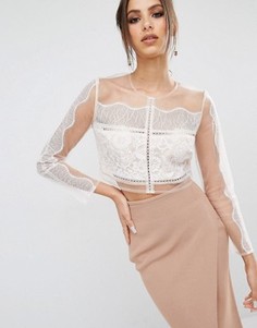 Кроп-топ со вставками и длинными рукавами Kendall + Kylie - Белый