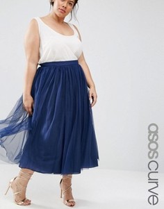 Многослойная юбка для выпускного из тюля ASOS CURVE - Темно-синий