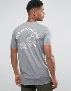 Длинная футболка с принтом Two Become One спереди и сзади ASOS - Серый