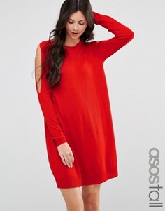 Вязаное платье с вырезами на плечах ASOS TALL - Красный