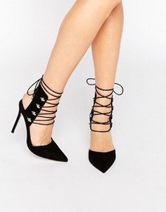 Остроносые туфли на каблуке и шнуровке ASOS POSER - Черный
