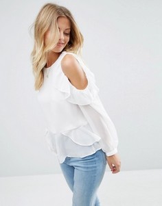 Блузка с вырезами и рюшами на плечах ASOS - Белый