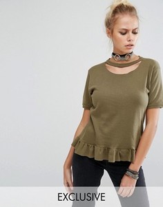 Состаренная oversize-футболка с баской в винтажном стиле Milk It - Зеленый