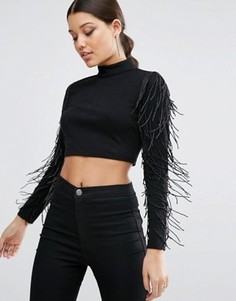 Топ с бахромой из бусин на рукавах ASOS NIGHT - Черный