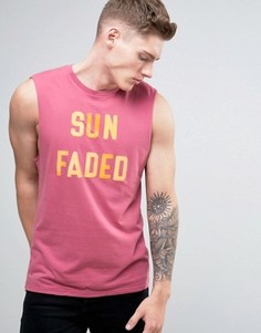 Красная футболка классического кроя без рукавов с принтом Sun Faded  Hollister - Серый