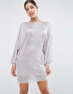 Платье-туника мини в стиле oversize с эффектом металлик ASOS - Серебряный