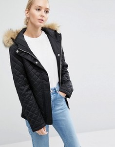 Дутая куртка с искусственным мехом ASOS - Черный